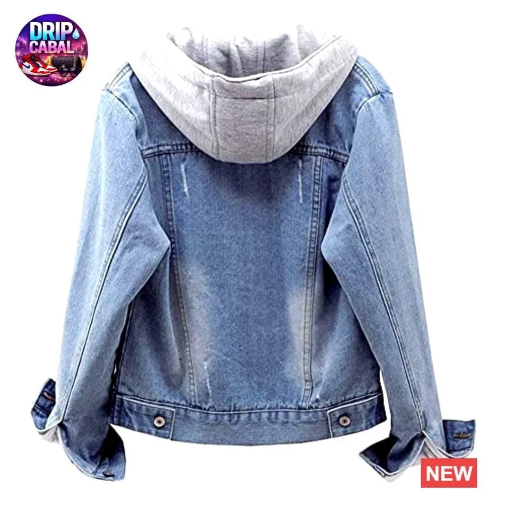 Detachable Hoodie Sherpa Fleece Lined Denim Trucker Jacket Y2K Chic - Picture 3 of 7
